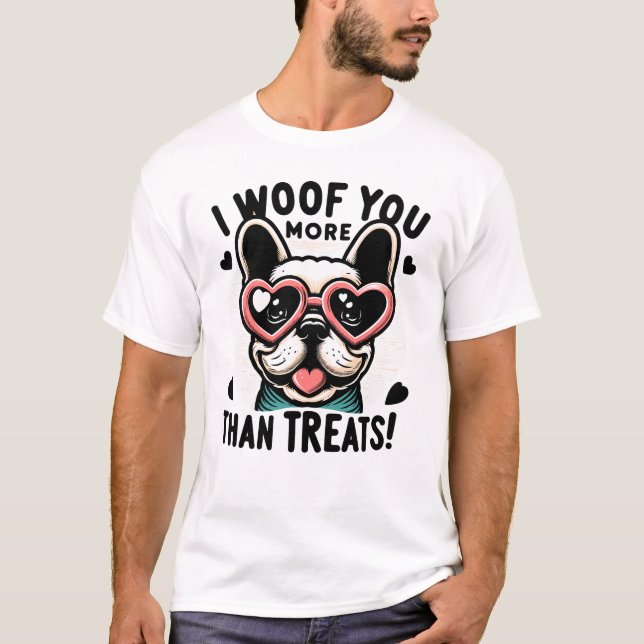 French Bulldog's Amour - Heart Glasses and Hugs T-Shirt (Front)