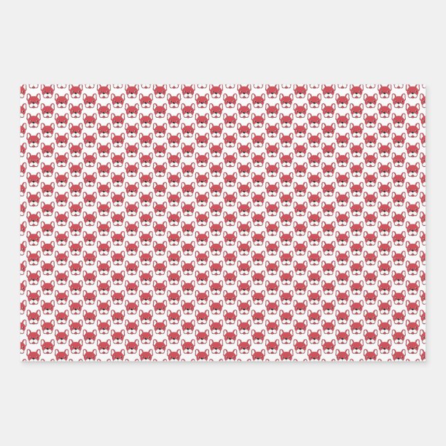 French Bulldogs Animated Pet Dog Red White Black  Wrapping Paper Sheet (Front)