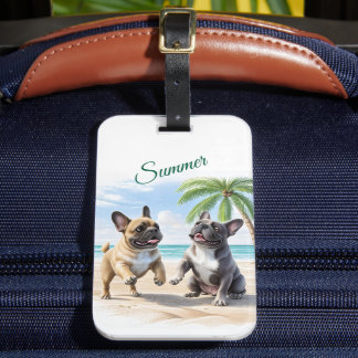 French Bulldogs Beach French Bulldog Luggage Tag