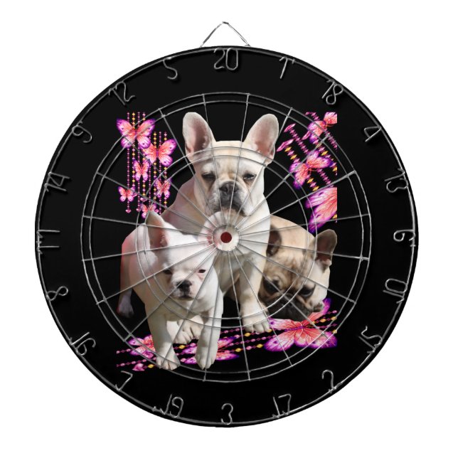 French Bulldogs Butterfly  Bulldog Dartboard (Front)