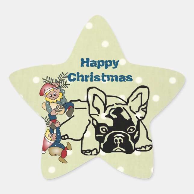 French Bulldogs Christmas French Bulldog Star Sticker (Front)