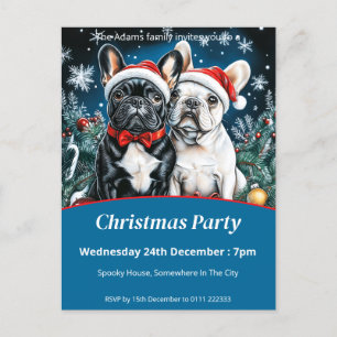 French Bulldogs Christmas Party Invitation Postcard
