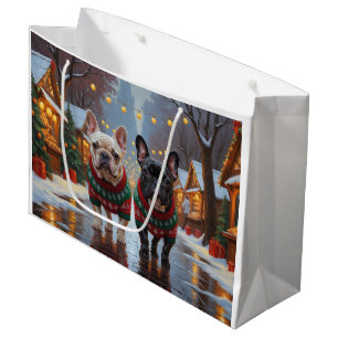French Bulldogs Christmas Snow Holiday Large Gift Bag