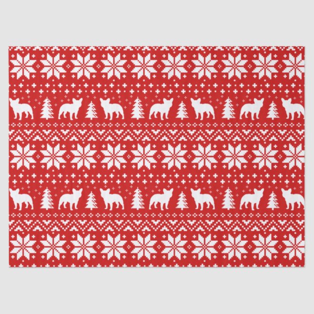 French Bulldogs Christmas Sweater Style Pattern Tissue Paper (Front)
