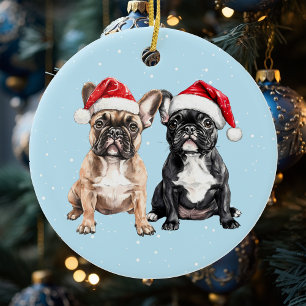 French Bulldogs Christmas Watercolor Ceramic Tree Decoration