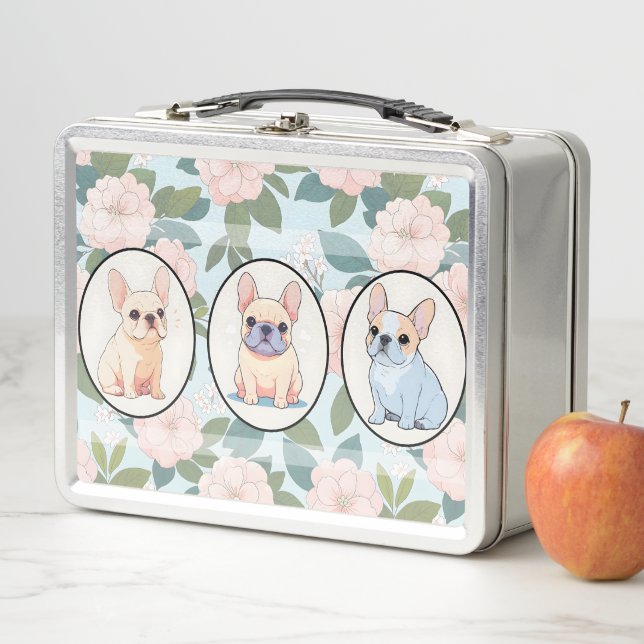 French Bulldogs classic flowers background Metal Lunch Box (In Situ)