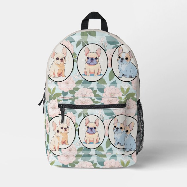 French Bulldogs classic flowers background Printed Backpack (Front)