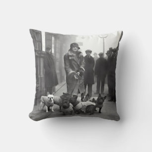 French Bulldogs Dog Walker Throw Pillow