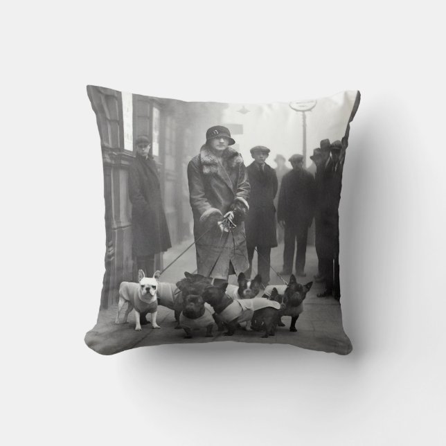 French Bulldogs Dog Walker Throw Pillow (Front)