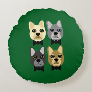French Bulldogs Green Round Cushion