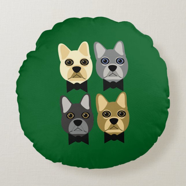 French Bulldogs Green Round Cushion (Front)