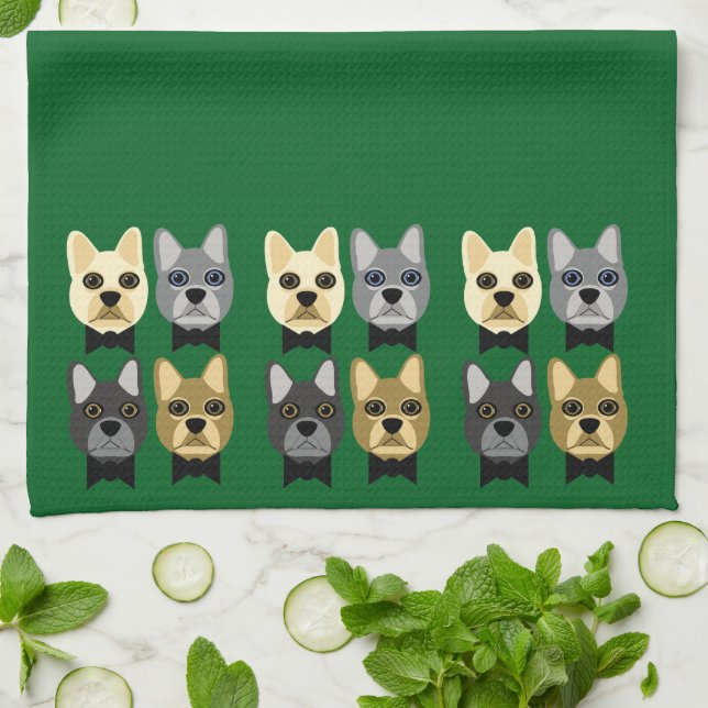 French Bulldogs Green Tea Towel (Folded)