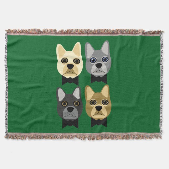 French Bulldogs Green Throw Blanket (Front)