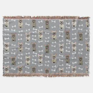 French Bulldogs - grey Throw Blanket