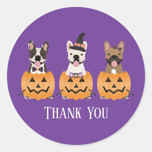 French Bulldogs Halloween Thank You Classic Round Sticker (Front)