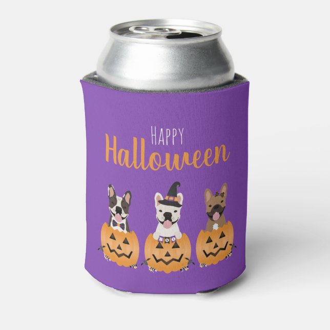 French Bulldogs Happy Halloween Can Cooler (Can Back)