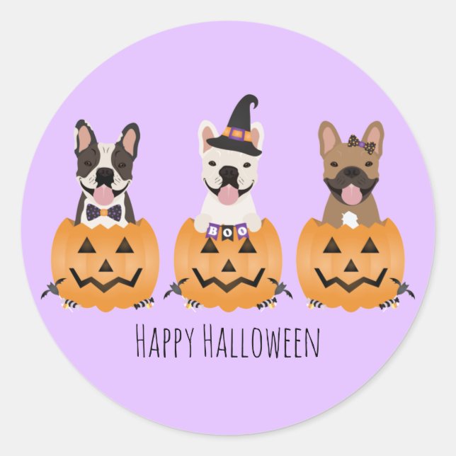 French Bulldogs Happy Halloween Classic Round Sticker (Front)