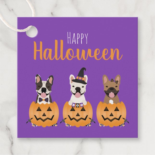 French Bulldogs Happy Halloween Favour Tags (Front)