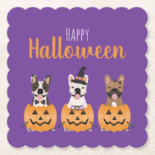 French Bulldogs Happy Halloween Paper Coaster