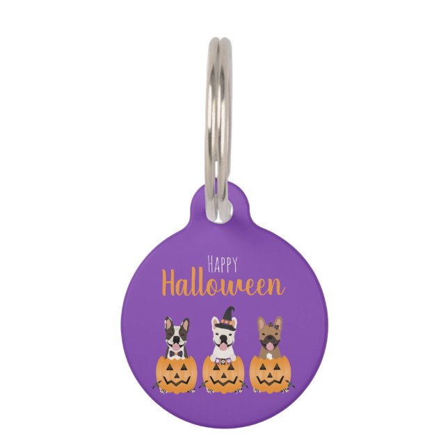 French Bulldogs Happy Halloween Pet Tag (Front)