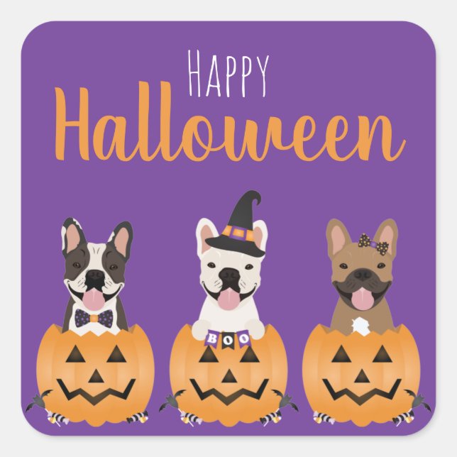 French Bulldogs Happy Halloween Square Sticker (Front)