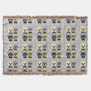 French Bulldogs Herringbone Grey Throw Blanket
