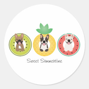 French Bulldogs In Fruit Pool Floats Classic Round Sticker