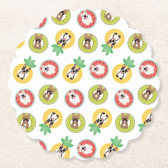 French Bulldogs In Fruit Pool Floats Pattern Paper Coaster (Front)