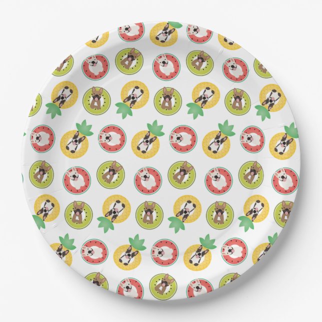 French Bulldogs In Fruit Pool Floats Pattern Paper Plate (Front)