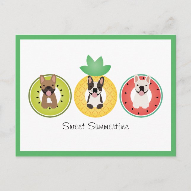 French Bulldogs In Fruit Pool Floats Postcard (Front)