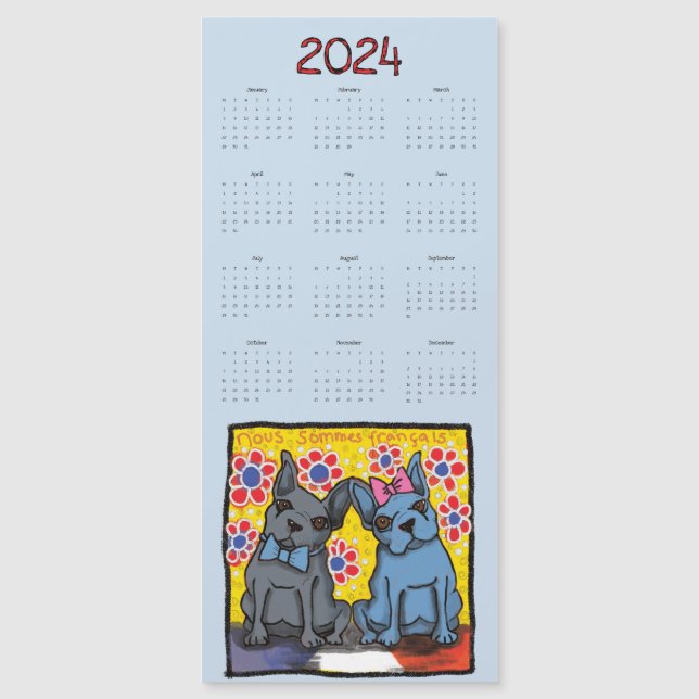 French Bulldogs Magnetic Calendar 2024 (Front)