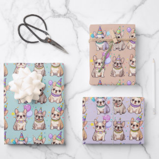 French Bulldogs Pastel Birthday Pattern Wrapping Paper Sheet