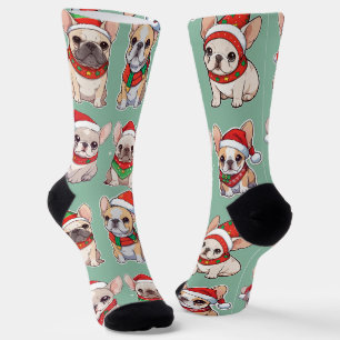 French Bulldogs Pastel Christmas Pattern Socks