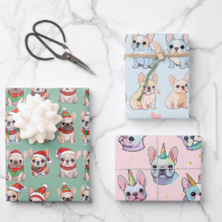 French Bulldogs Pastel Christmas Pattern  Wrapping Paper Sheet
