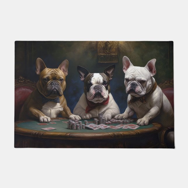 French Bulldogs Playing Poker Painting Doormat (Front)