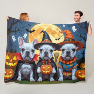 French Bulldogs Pumpkin Halloween Funny Fleece Blanket