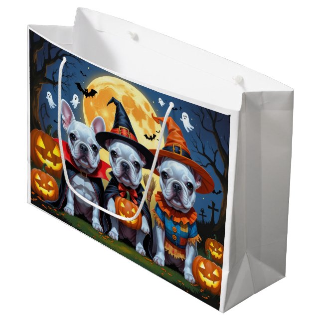 French Bulldogs Pumpkin Halloween Funny  Large Gift Bag (Front Angled)