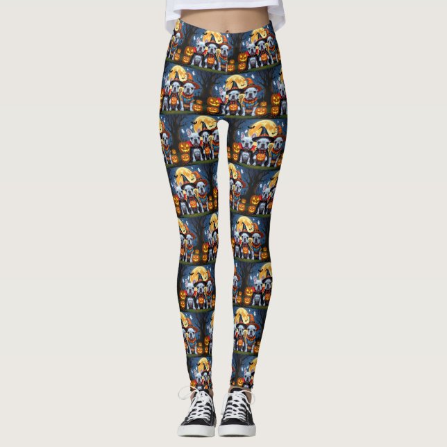 French Bulldogs Pumpkin Halloween Funny  Leggings (Front)