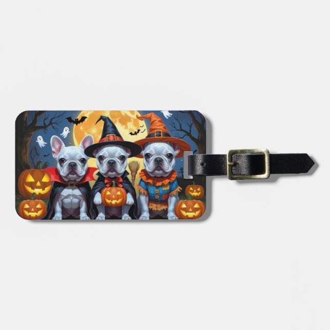 French Bulldogs Pumpkin Halloween Funny  Luggage Tag (Front Horizontal)