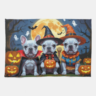 French Bulldogs Pumpkin Halloween Funny  Tea Towel
