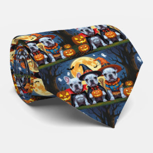 French Bulldogs Pumpkin Halloween Funny  Tie