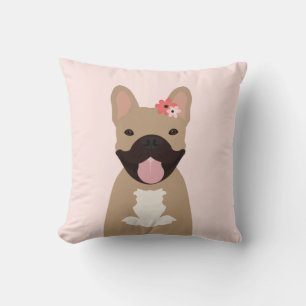 French Bulldogs Smiling Flowers Pink Cushion