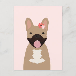 French Bulldogs Smiling Flowers Pink Postcard