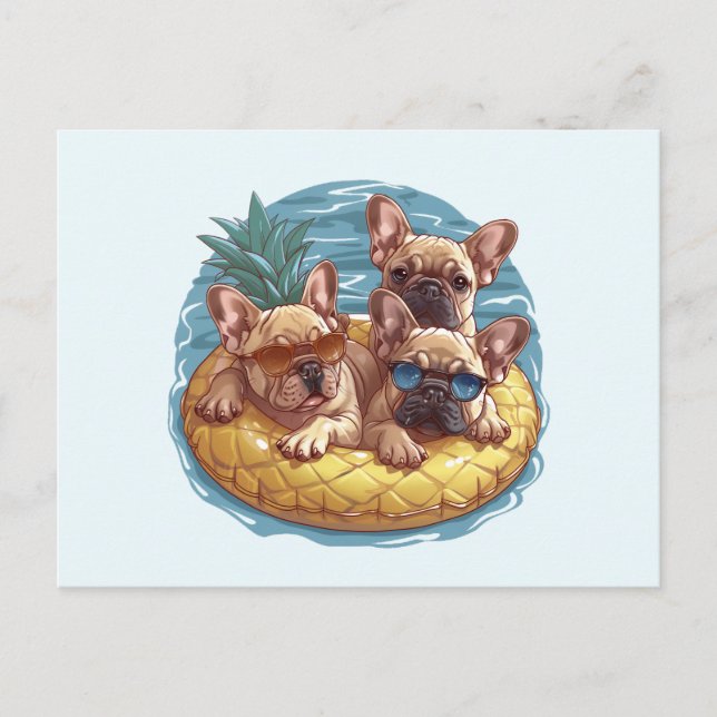 French Bulldogs Summer Pineapple Pool Float Postcard (Front)