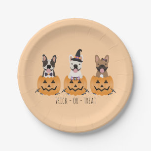 French Bulldogs Trick Or Treat Pumpkin Paper Plate