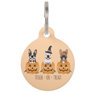 French Bulldogs Trick Or Treat Pumpkin Pet Tag