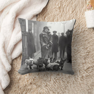 French Bulldogs Walker Grey/Black Throw Pillow