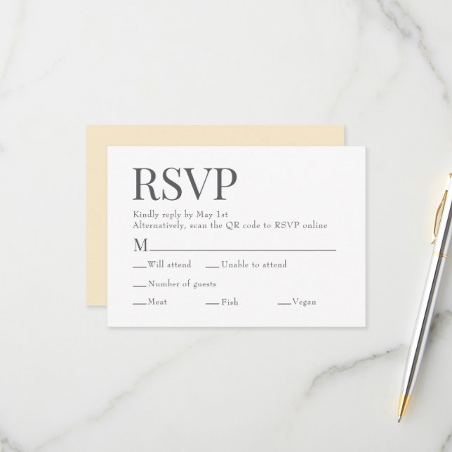 French Butter Yellow Qr Code Meal Choice Wedding RSVP Card (Front/Back In Situ)