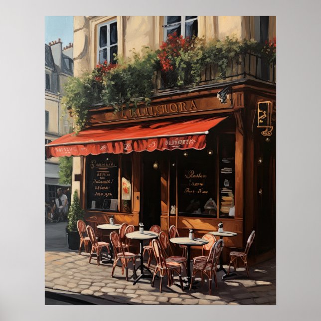 French Cafe Painting Landscape Art Print Poster (Front)