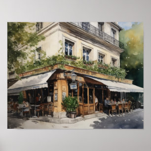 French Cafe Painting Landscape Art Print Poster